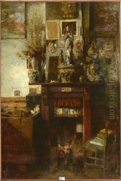 Interieur Au Feu Allume Oil Painting by Alfred Bastien