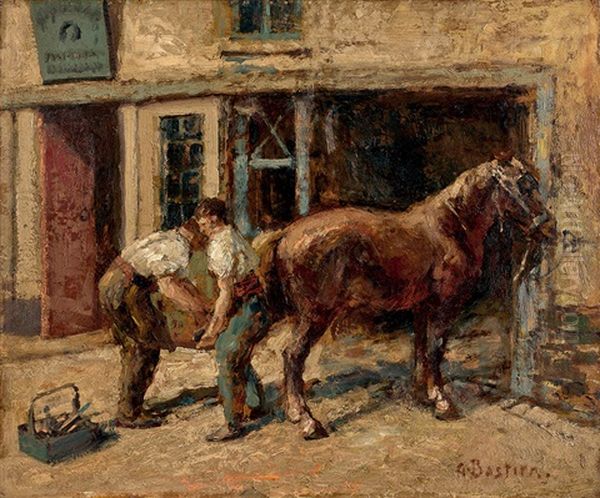 The Horse Stable Oil Painting by Alfred Bastien