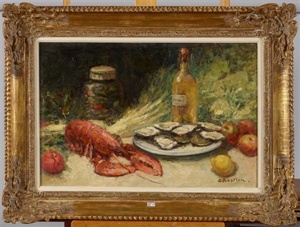Nature Morte Aux Huitres Et Au Homard Oil Painting by Alfred Bastien