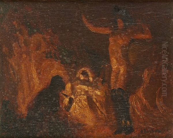 La Danseuse Nue Devant Le Feu De Bois Oil Painting by Alfred Bastien