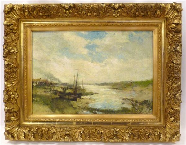 Bateaux A L'estuaire Oil Painting by Alfred Bastien