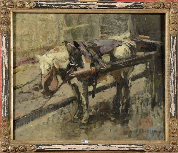 Cheval Tirant Une Charrette Oil Painting by Alfred Bastien