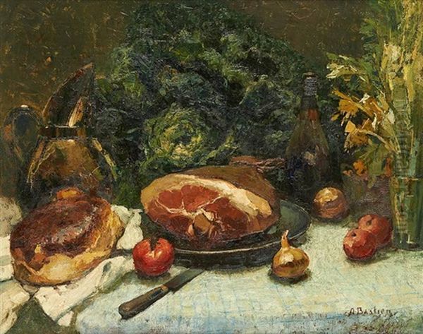 Composition Au Jambon Et Au Chou Vert Oil Painting by Alfred Bastien