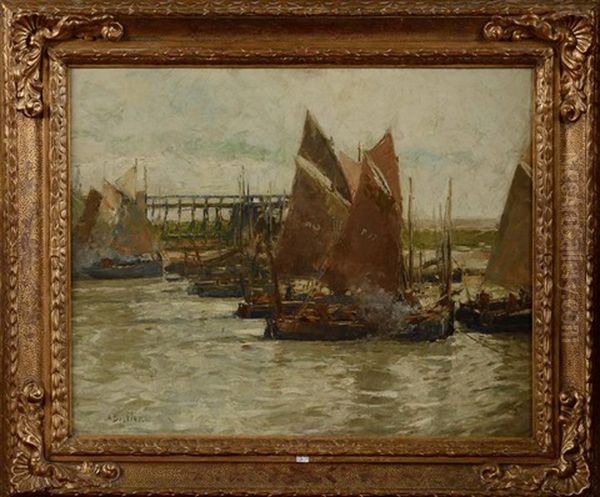 Barques A Nieuport Oil Painting by Alfred Bastien