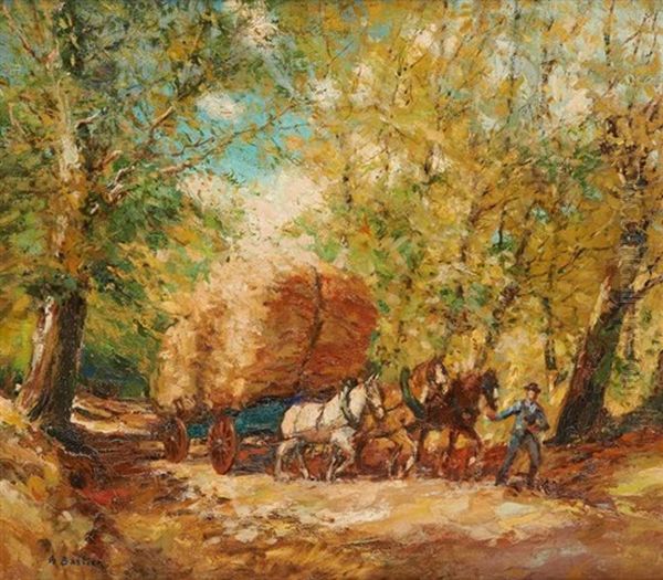 Chariot Tire Par Trois Brabancons Oil Painting by Alfred Bastien