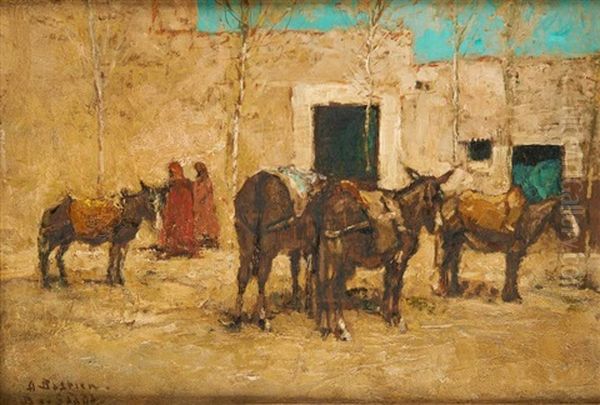 Les Anes A Bou-saada Oil Painting by Alfred Bastien