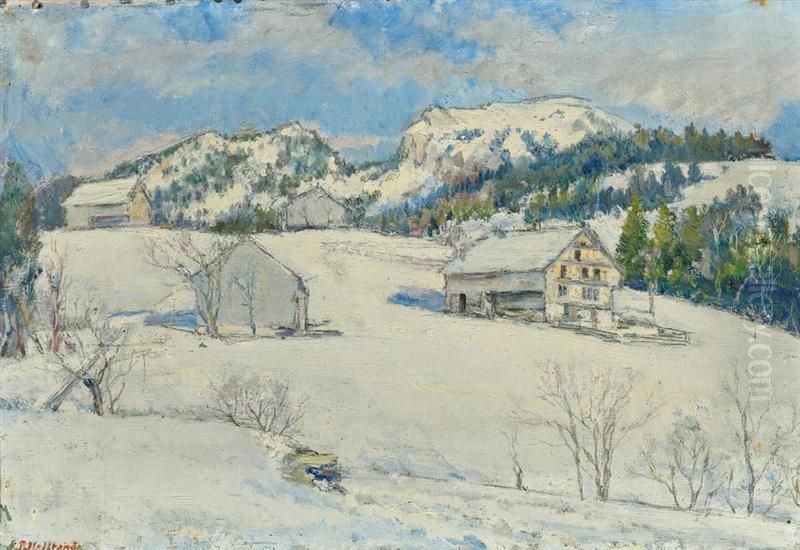 Winterlandschaft. Oil Painting by Jean Affeltranger