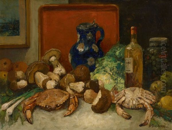 Composition Aux Crustaces Et Aux Champignons Oil Painting by Alfred Bastien