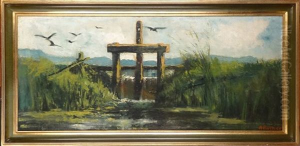 Vanne Ecluse Oil Painting by Alfred Bastien