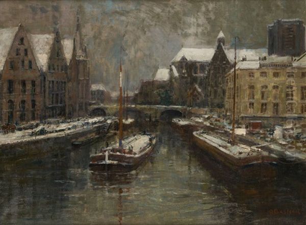 Vue Du Port En Hiver Oil Painting by Alfred Bastien