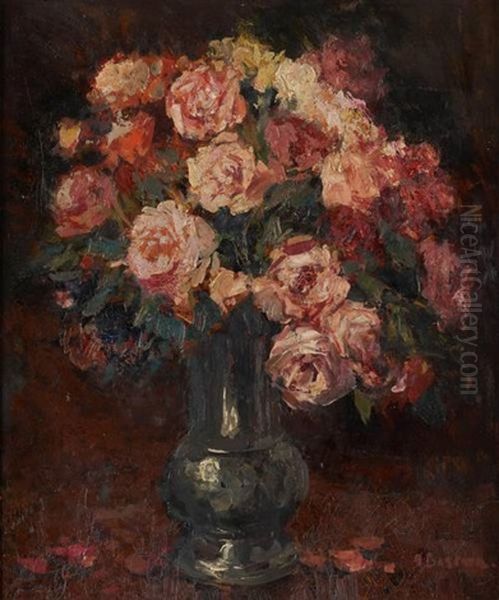 Vase Fleuri De Roses Oil Painting by Alfred Bastien