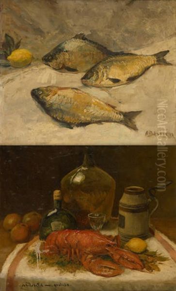 Les Fruits De La Mer (2 Works) Oil Painting by Alfred Bastien