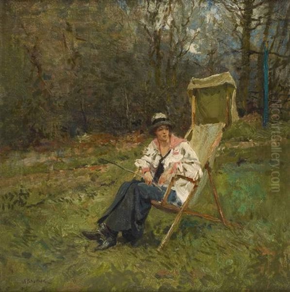 Jeune Fille Au Transatlantique Oil Painting by Alfred Bastien