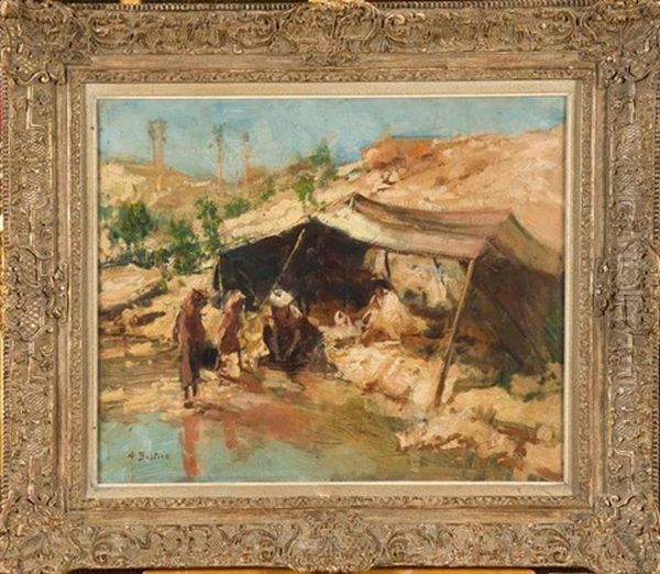 Le Bivouac Dans Le Sud Du Maroc Oil Painting by Alfred Bastien