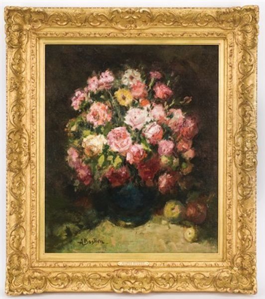 Floral Still Life Oil Painting by Alfred Bastien
