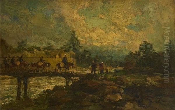 Convoi Franchissant Le Pont Oil Painting by Alfred Bastien
