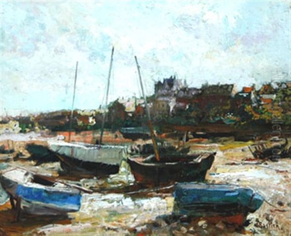 Le Port De Paimpol A Maree Basse Oil Painting by Alfred Bastien