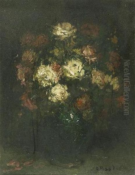 Vase De Fleurs Oil Painting by Alfred Bastien
