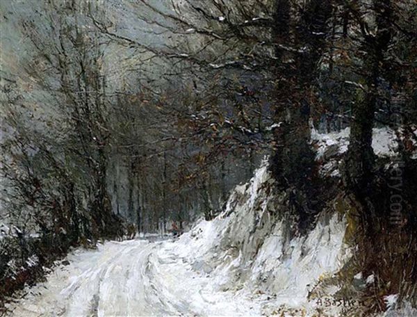 Winterwald Mit Holzsammlerin Oil Painting by Alfred Bastien