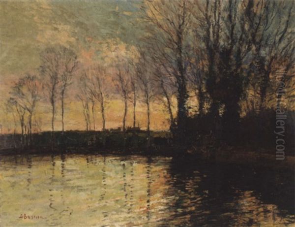 Herbstliches Flussufer In Herbststimmung Oil Painting by Alfred Bastien