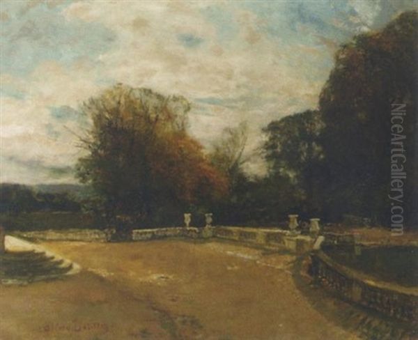 A Terrasse Overlooking A Park Oil Painting by Alfred Bastien