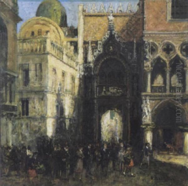 Gezicht Aan Het Dogenpaleis Te Venetie Oil Painting by Alfred Bastien