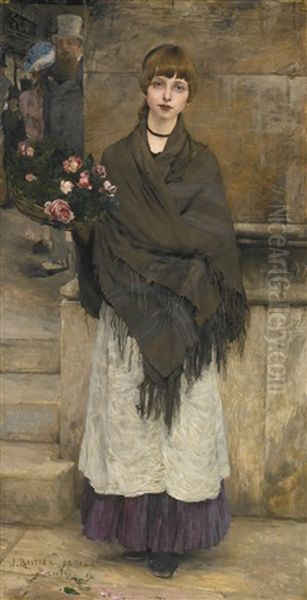 Marchande De Fleurs A Londres Oil Painting by Jules Bastien-Lepage