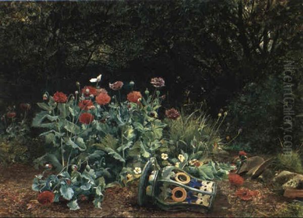 Summer Flowers In A Quiet Corner Of A Garden Oil Painting by David Bates