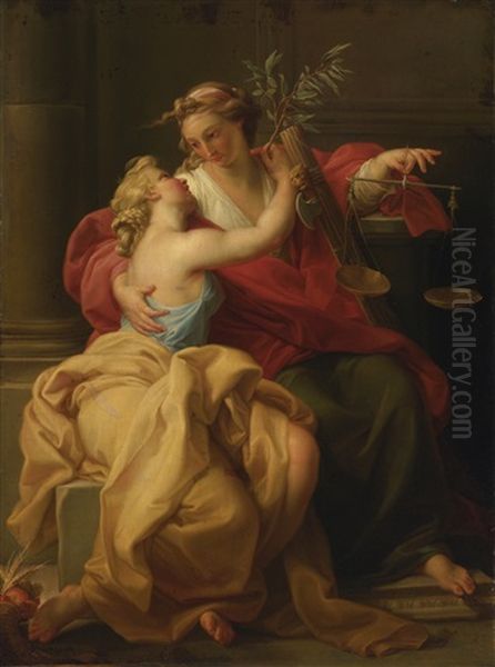 Allegory Of Peace And Justice Oil Painting by Pompeo Gerolamo Batoni