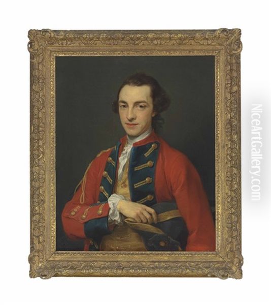 Portrait Of George Craster (1734-1772), Half-length, In The Gold-frogged, Red And Blue Uniform Of The Horse Grenadier Guards, Holding A Tricorn Oil Painting by Pompeo Gerolamo Batoni