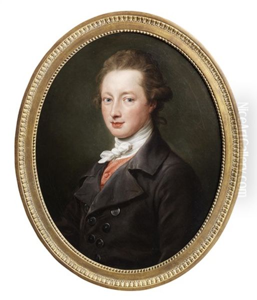 Portrait Of A Gentleman, Half-length, In A Grey Coat And A White Jabot Oil Painting by Pompeo Gerolamo Batoni