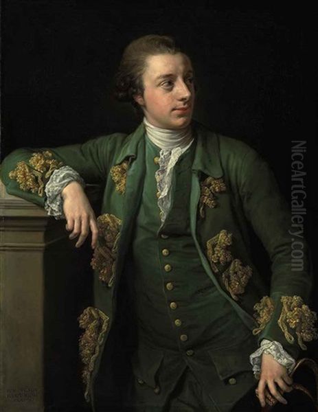 Portrait Of Thomas Fortescue, M.p., In A Gold Brocaded Green Coat, A Tricorn In His Left Hand Oil Painting by Pompeo Gerolamo Batoni