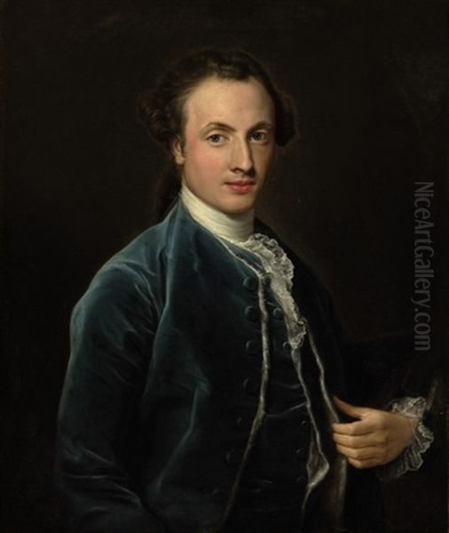 Portrait Of Thomas Thornhill Esq. In A Blue Velvet Coat Oil Painting by Pompeo Gerolamo Batoni