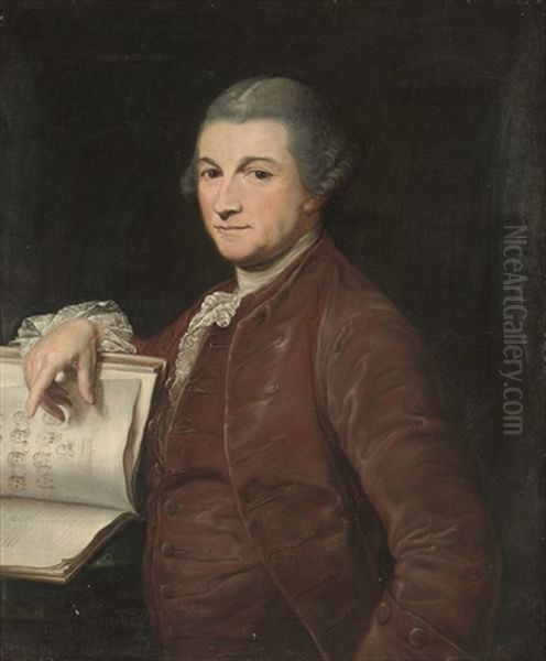 Portrait Of The Actor David Garrick (1717-1779), Half-length, In A Brown Velvet Coat And Waistcoat, With An Illustrated Edition Of Terence's Comedies Showing The Masks For The Andria Fro Oil Painting by Pompeo Gerolamo Batoni