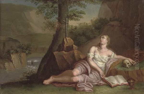 The Penitent Magdalen (+ Saint Peter; Pair) Oil Painting by Pompeo Gerolamo Batoni