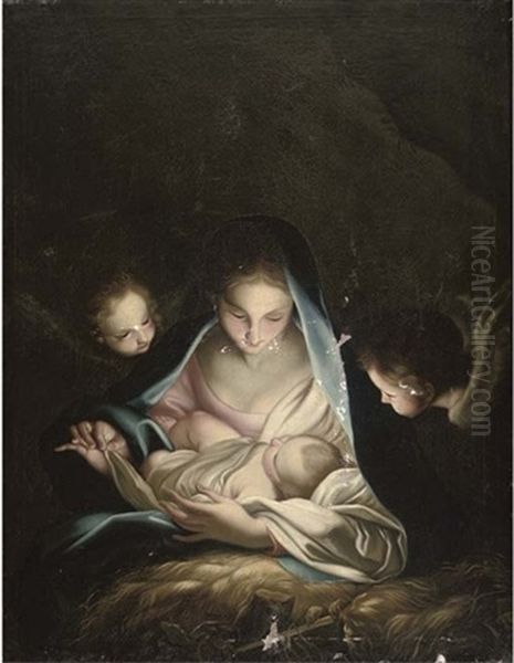 The Madonna And Child Surrounded By Cherubs Oil Painting by Pompeo Gerolamo Batoni