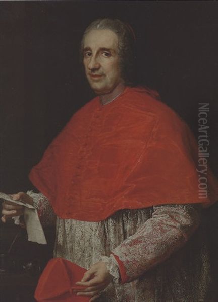 Portrait Of A Cardinal In Robes Of Office, Holding His Biretta And A Letter Oil Painting by Pompeo Gerolamo Batoni