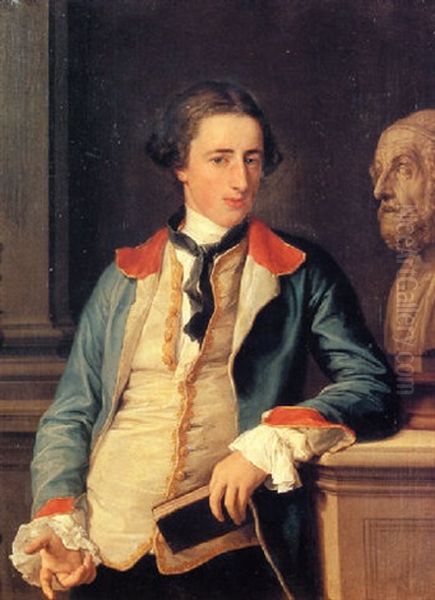 Portrait Of Robert Clements, 1st Earl Of Leitrim, Standing In A Blue Coat With Red Collar And Cuffs And Cream Waistcoat Oil Painting by Pompeo Gerolamo Batoni