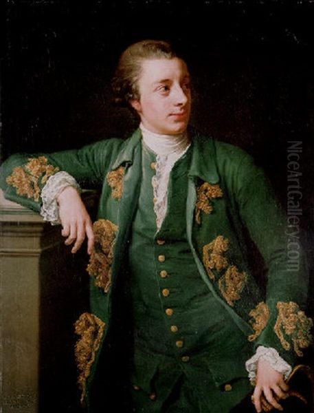 Portrait Of Thomas Fortescue M.p. (b.1744) In A Goold Brocaded Green Coat And A Green Waistcoat, A Tricorn In His Left Hand Oil Painting by Pompeo Gerolamo Batoni