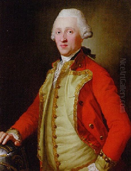 Portrait Of A Nobleman Wearing A Red Jacket Oil Painting by Pompeo Gerolamo Batoni
