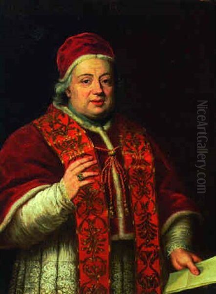 Portrait Of Pope Clement Xiii, In Clerical Robes And An Ermine-trimmed Cap, Holding A Sheet Of Paper Oil Painting by Pompeo Gerolamo Batoni
