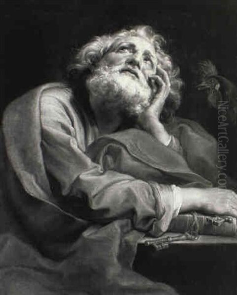 St. Peter Seated, Looking Toward Heaven Oil Painting by Pompeo Gerolamo Batoni