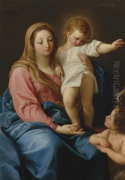 The Virgin And Child With The Infant Baptist Oil Painting by Pompeo Gerolamo Batoni