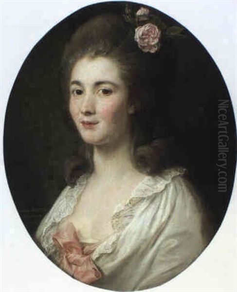 Portrait D'une Jeune Femme Avec Une Rose Dans Les Cheveux Oil Painting by Pompeo Gerolamo Batoni