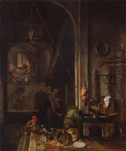 The Interior Of A Kitchen With The Supper At Emmaus Oil Painting by Gerrit (Gerard) Battem