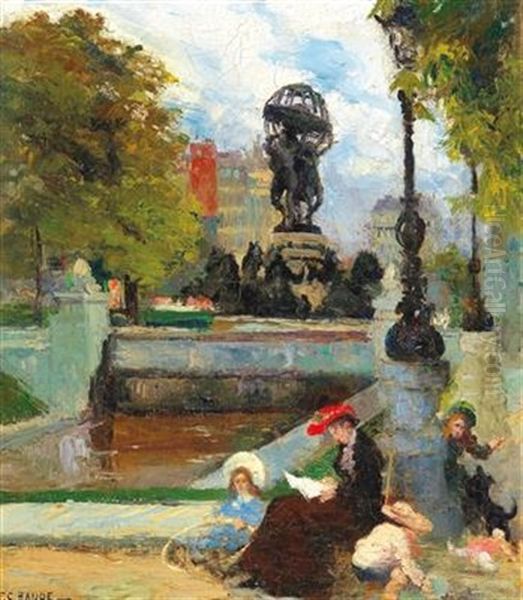 Children In A French Park Oil Painting by Francois Charles Baude