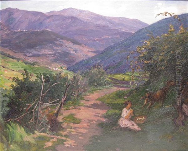 Chemin Borde De Ronces A Maro Castello Oil Painting by Francois Charles Baude