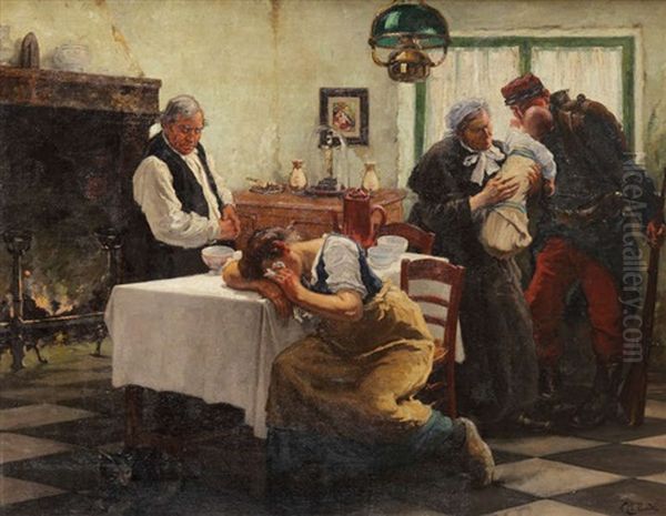 Depart Pour La Guerre Oil Painting by Francois Charles Baude