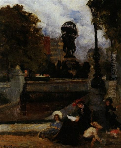 Fontaine Des Quatres Parties Du Monde Im Pariser Jardin Du Luxenbourg Oil Painting by Francois Charles Baude