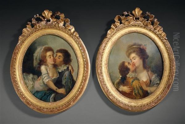 Le Baiser Donne (+ Le Baiser Rendu; Pair) Oil Painting by Pierre Antoine Baudouin